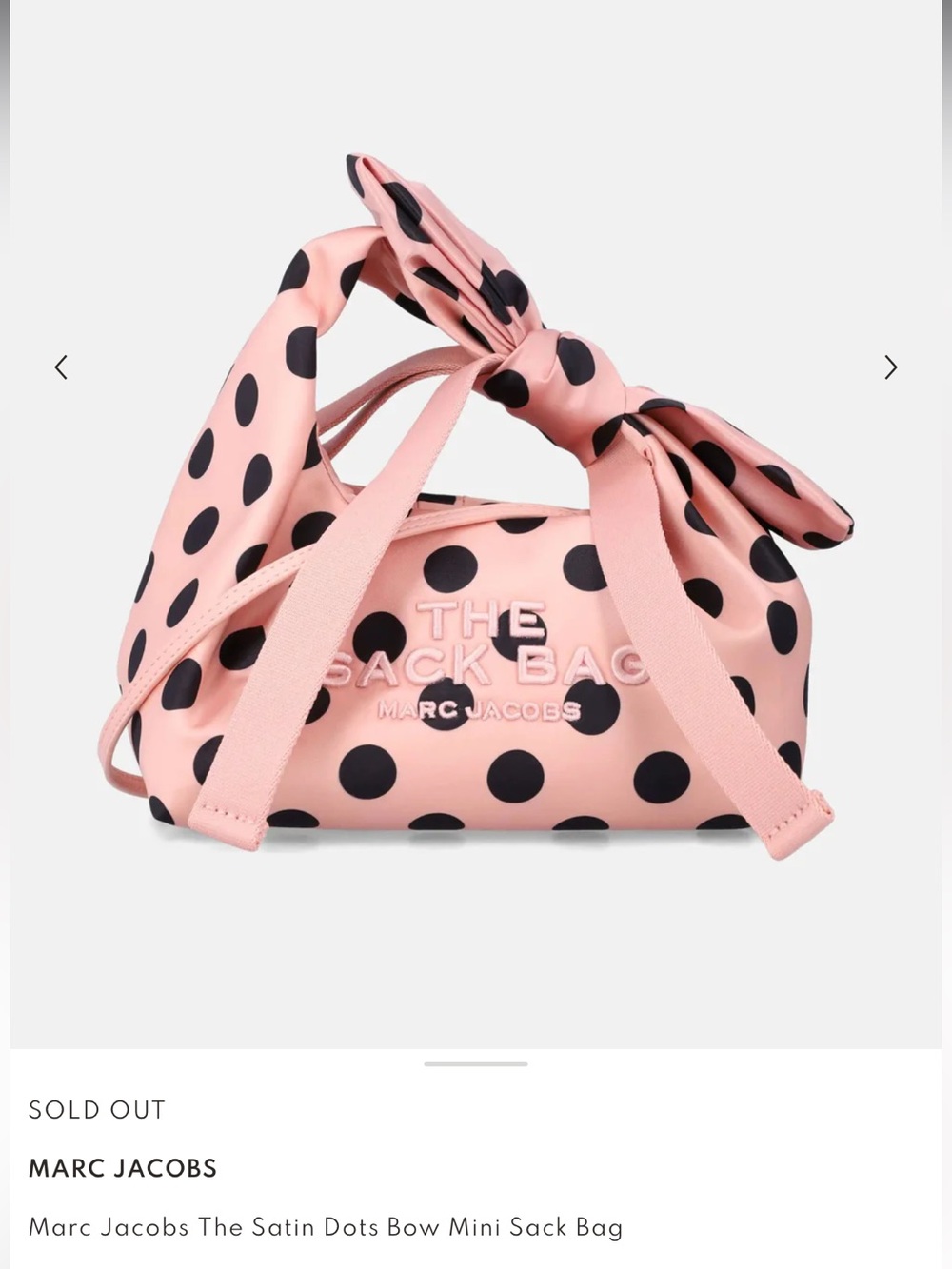 Marc Jacobs Pink Satin Polka Dot Bow Mini Sack Bag